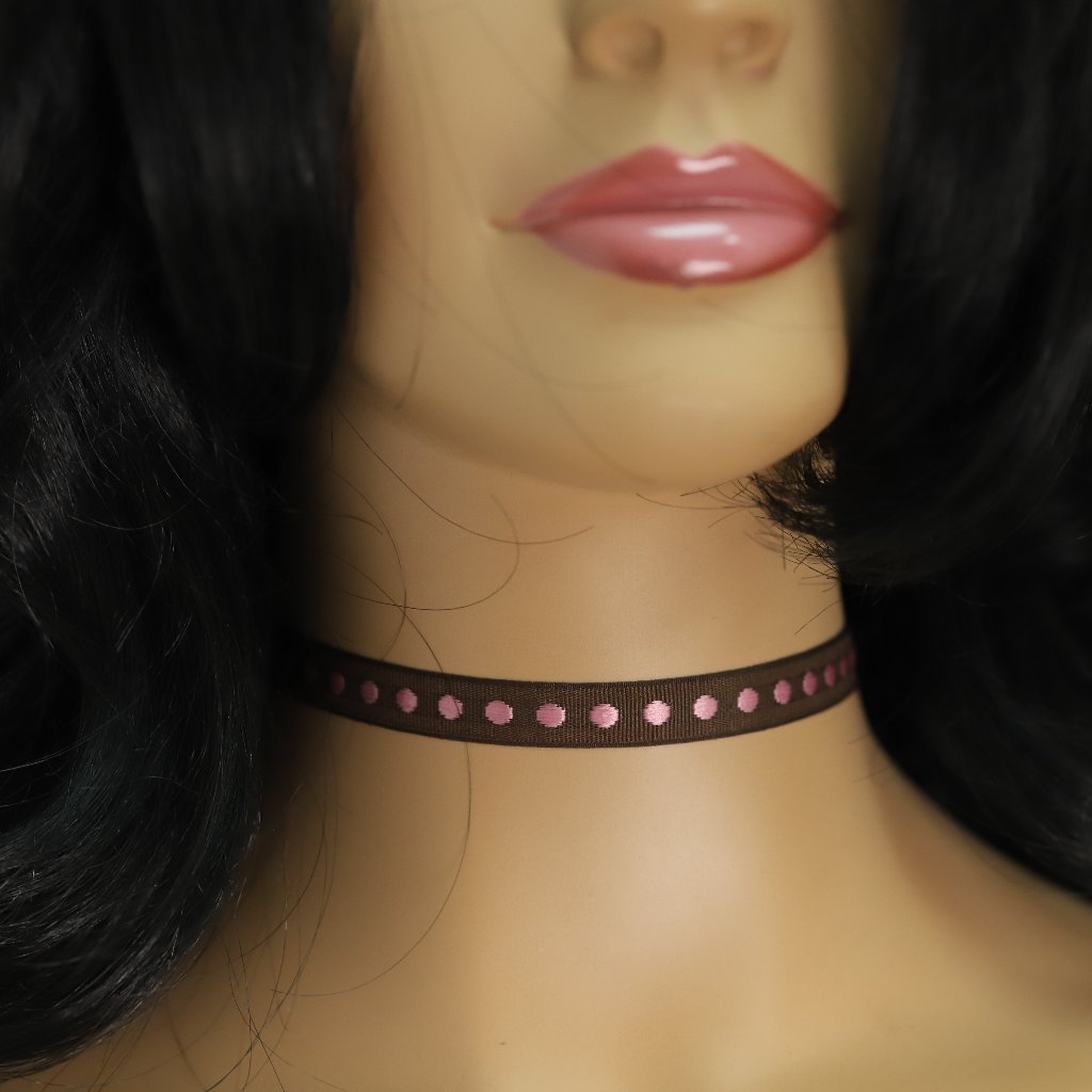 Brown Pink Choker Adjustable Fancy Lace Chokers Necklace (#41)